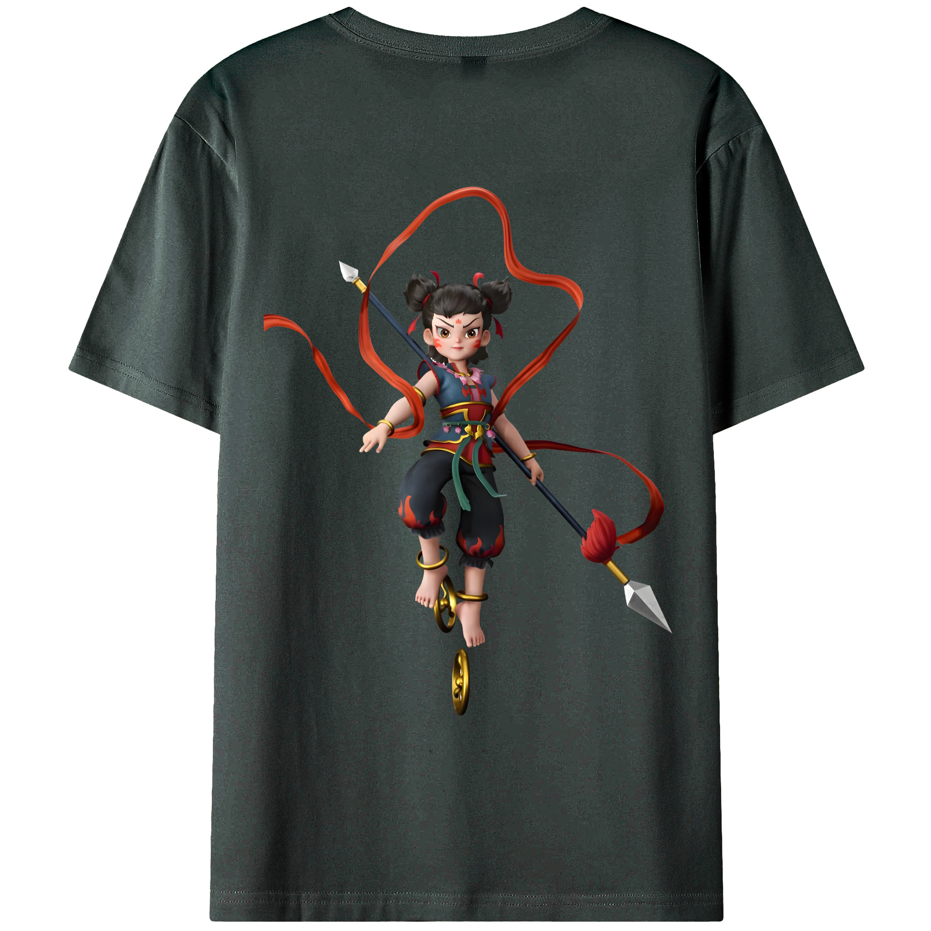 （画像用） Ne Zha 2 ナタ 魔童の大暴れ 綿100％ メンズ半袖Tシャツ（バックプリント） 通気性